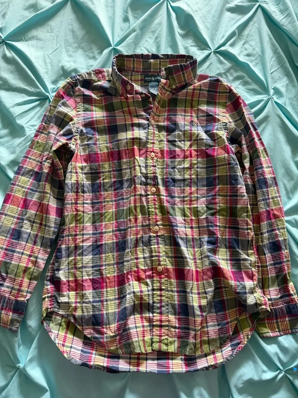 Ralph Lauren Boys Large 14-16 Plaid Button Down Shirt Long Sleeve Madras